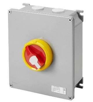 3P 63A Metal Box  Red/Yell Kn. Surface Isolator