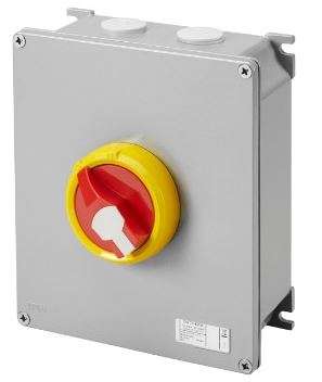 4P 63A Metal Box  Red/Yell Kn. Surface Isolator