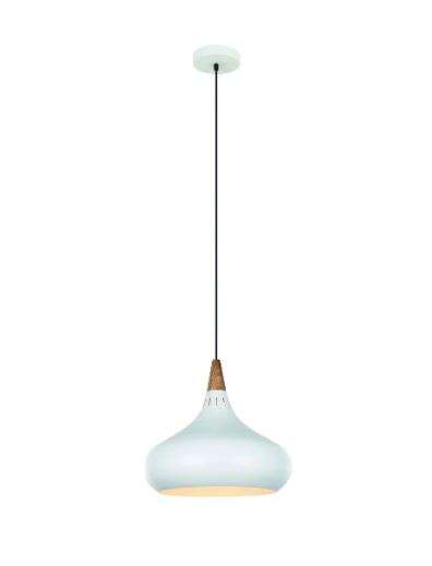 230VAC 60W 1XE27 PENDANT WHITE/WOOD 360MM DIA.