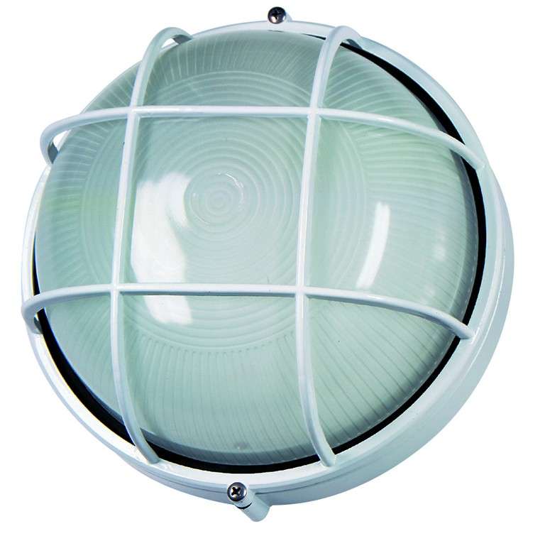 White Die Cast Bulkhead + Guard E27 100W IP44