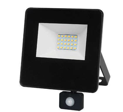85/265VAC 20W Warm White LED Alum. Flood Light IP65 C/W PIR