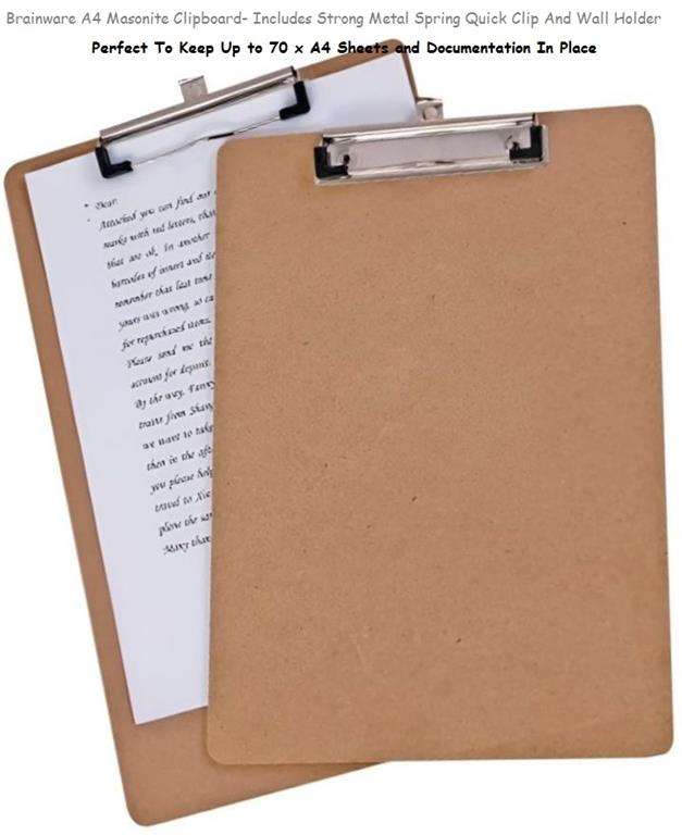 Brainware A4 Masonite Clipboard- Includes