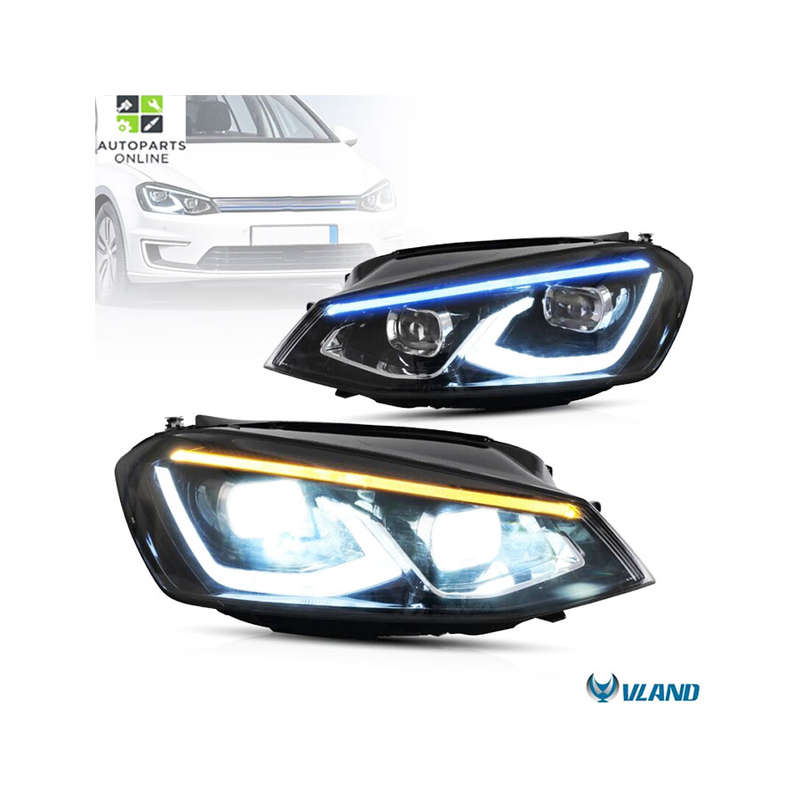 Headlights For Volkswagen VW Golf 7 / MK7 2014-2017 with Animation and Blue DRL (DOES NOT fit Gol...