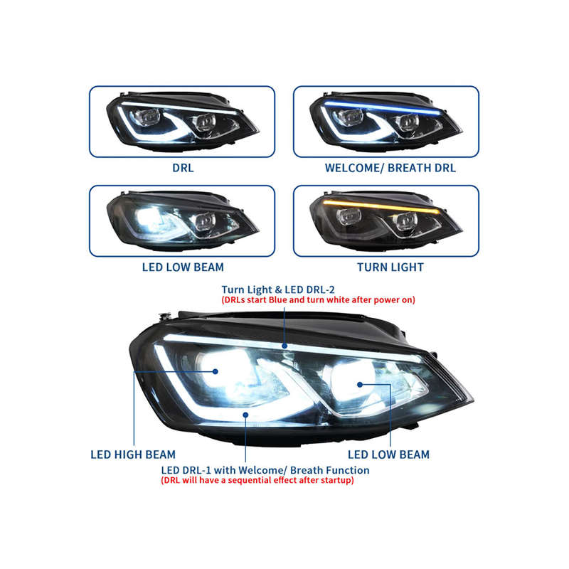 Headlights For Volkswagen VW Golf 7 / MK7 2014-2017 with Animation and Blue DRL (DOES NOT fit Gol...
