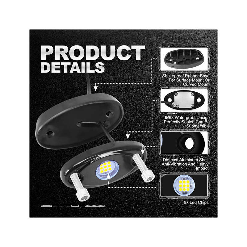 Universal Aluminium 9-LED Rocklights (White) - 10 pack
