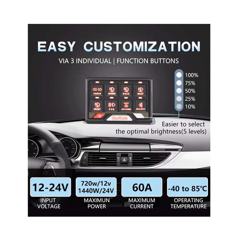 Multi-Function 8 Key Waterproof Switch Panel for ATGV/UTV Off Road Vehicles