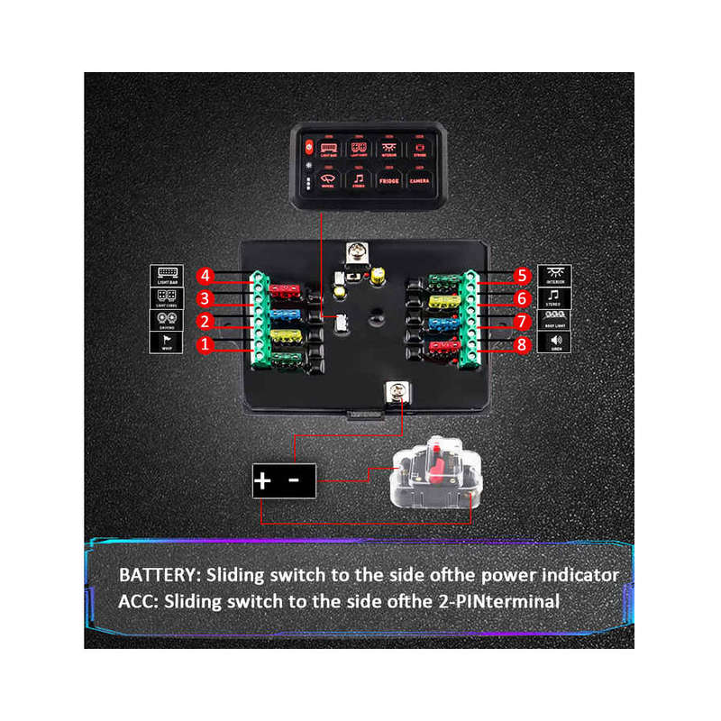 RGB 8-Gang Switch Panel - Automotive Light Circuit Relay System control
