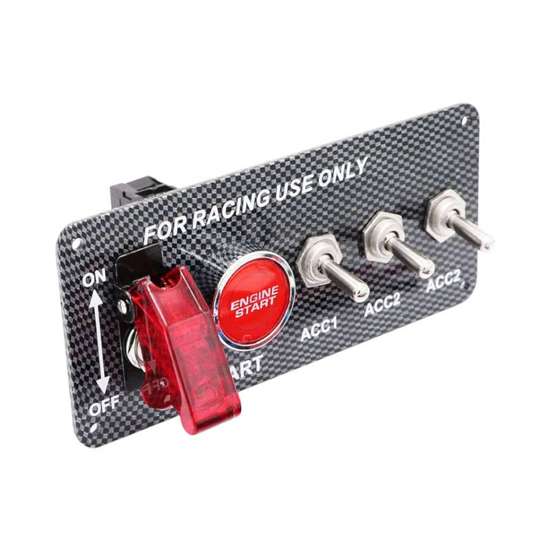Carbon Fibre Look Switch Panel - Triple Toggle + Ignition Start Button