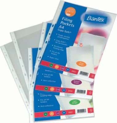 Bantex B2020 A4 Copy-Safe Multi-Punched Filing Pocket (Fine Gauge)( (10 Pack)
