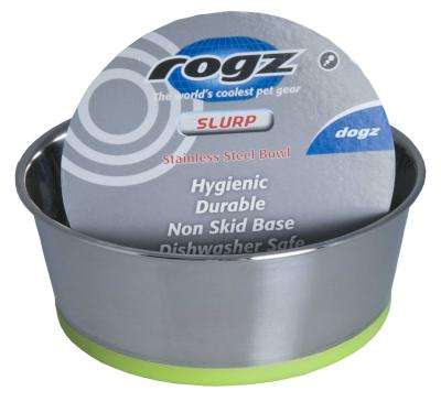 Rogz Stainless Steel Slurp Dog Bowl - Small 550ml (Lime Base)