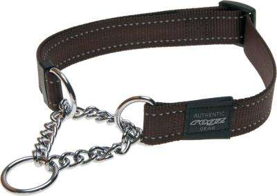 Rogz Utility Fanbelt Obedience Half-Check Dog Collar - Large 20mm (Chocolate Reflective)