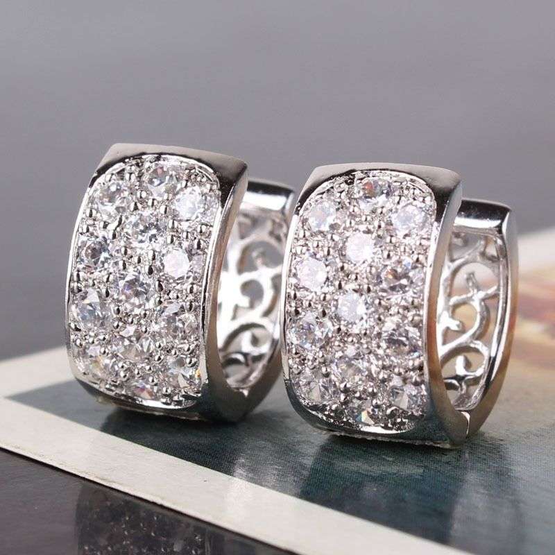 ELEGANCE RANGE! - BEAUTIFUL 18K GOLD FILLED SAPPHIRE PAVE HUGGIE EARRINGS