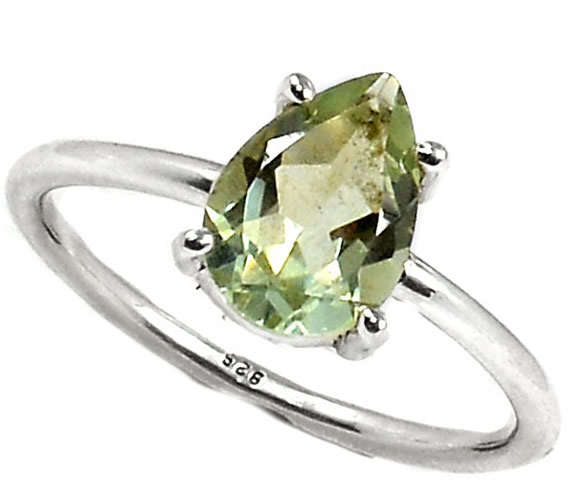 ***DAINTY!!!*** GORGEOUS NATURAL GREEN AMETHYST (PRASIOLITE) IN SOLID STERLING SILVER RING!!!