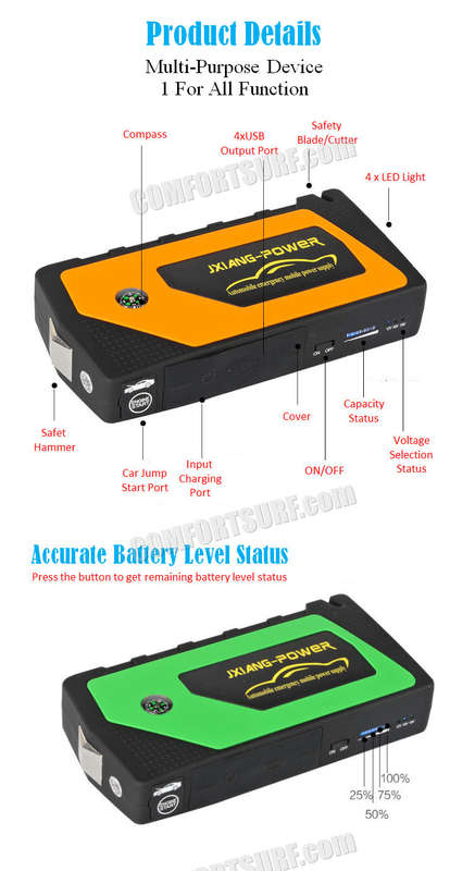 Original Multifunction Car Jumper Starter Power Bank 69800mAh with 5V 9V 12V 16V 19V Outpu