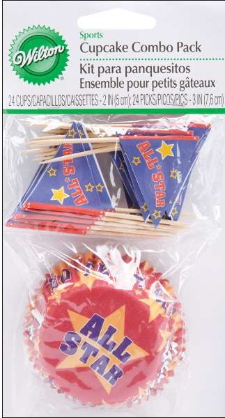 Wilton 24pk Sports Cupcake Baking Cases Cups & Picks Combo Pack Decoration