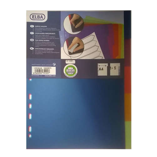1x Pk Elba A4 5-Tab Tear-Proof file Dividers Organisers Universal Perforation