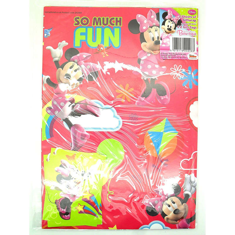 Disney Minnie Mouse Bow-Tique Gift Wrapping Paper Set 2 Sheets & 2 Gift Tags