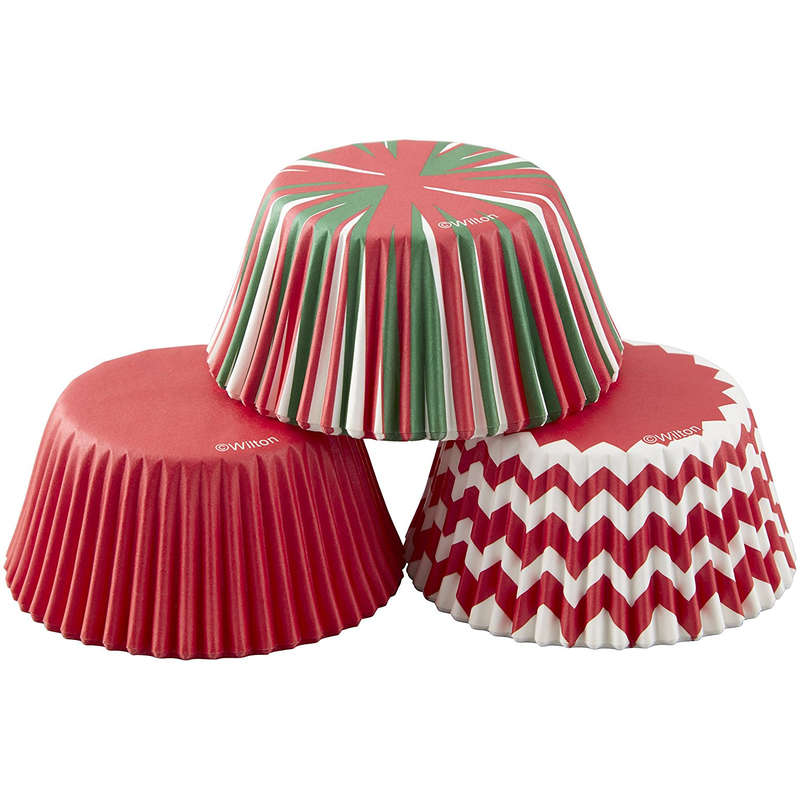 Wilton 75pc Red Green White Assorted Christmas Cupcake Liners Baking Cup Cases
