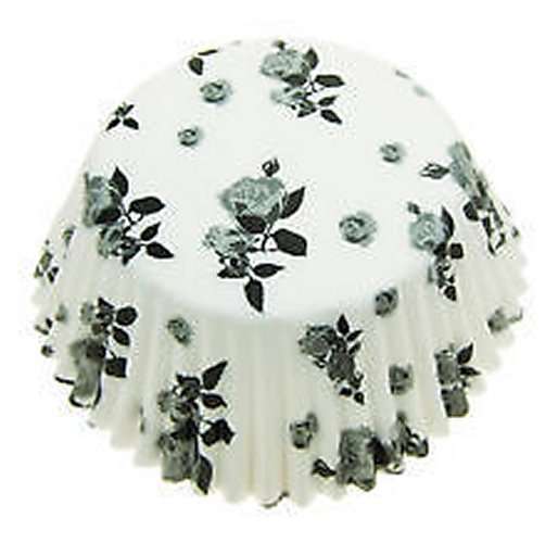 2 x 72pk Eddingtons Medium Cup Cake Cupcake Muffin Cases White Black Flowers