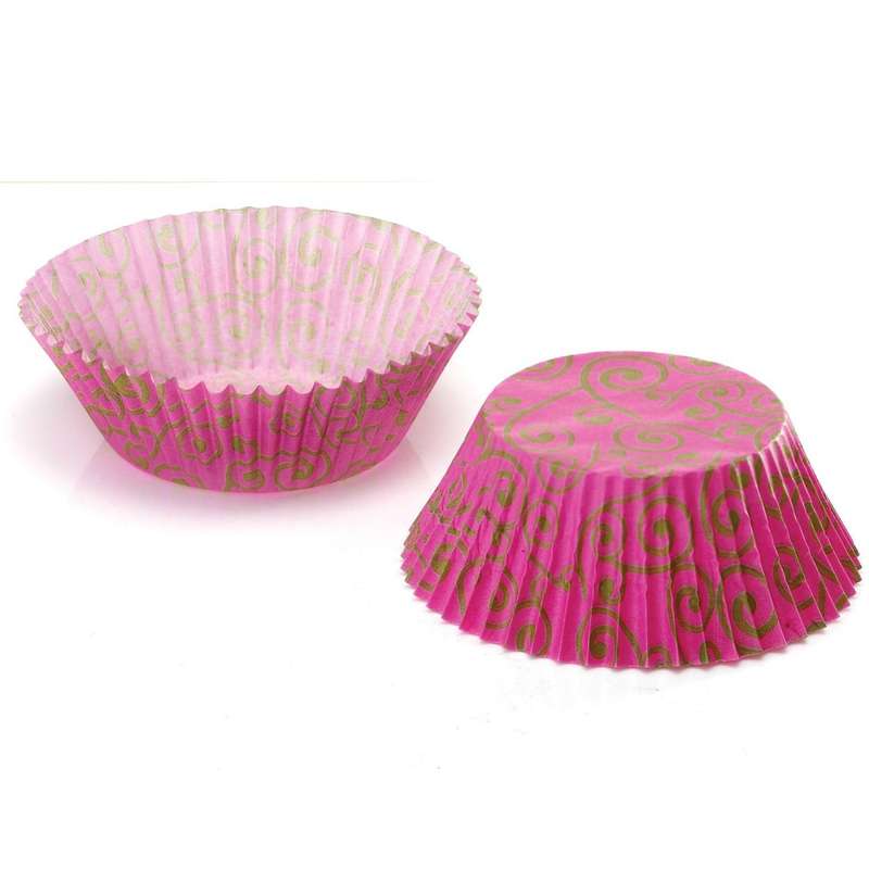 100 x Eddington Small Mini Paper Fairy Cake Cupcake Muffin Cases Pink Gold Swirl