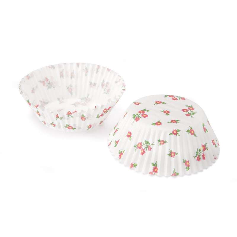 2 x 72pk Eddingtons Medium Cup Cake Cupcake Muffin Cases White & Red Flowers