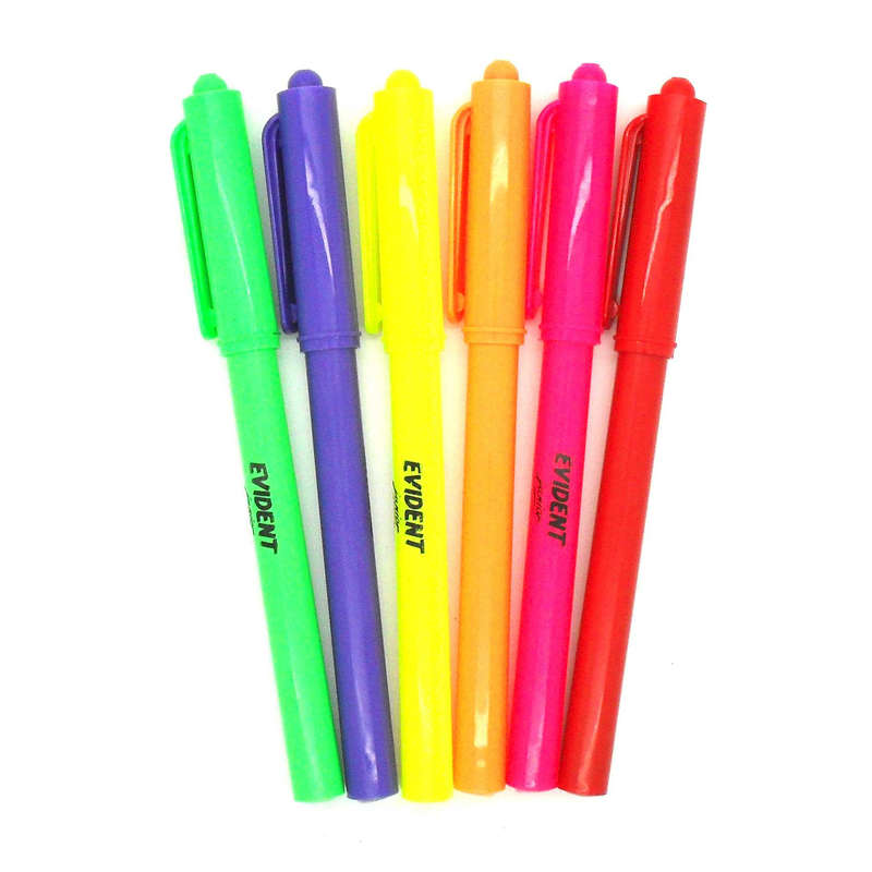 6x Evident Junior Fluorescent Neon Ink Highlighter Pens Ideal For Office School