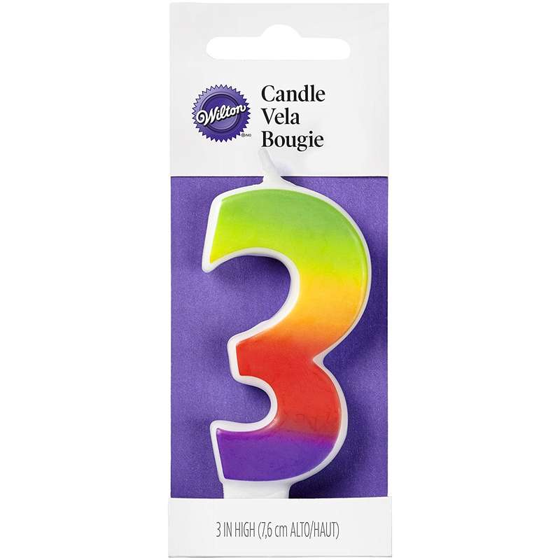 Wilton Number Age 3 RAINBOW Candle Celebration Birthday Party Cake Decorations