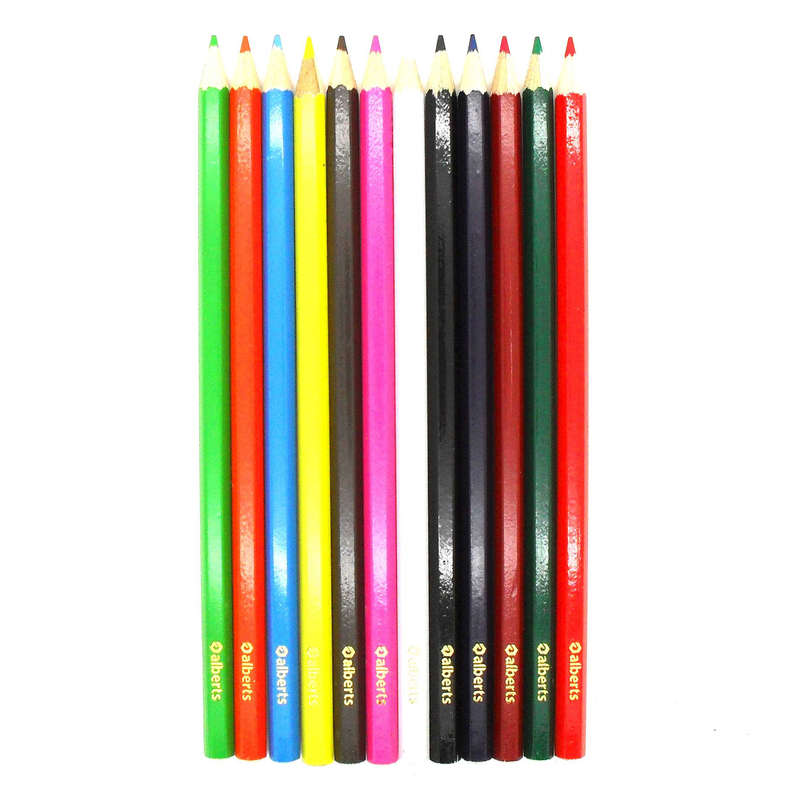 12 x Alberts Assorted Colours Colouring In Pencils Crayons Arts & Crafts