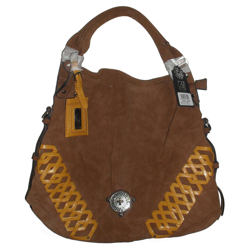 AB Collezioni Queen Ladies Suede & PU Leather Designer Hand Shoulder Bag - Tan