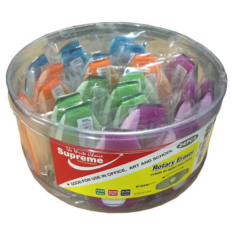 Supreme Stationery 24Pc Rotary Erasers with Colour Plastic Cover Office School