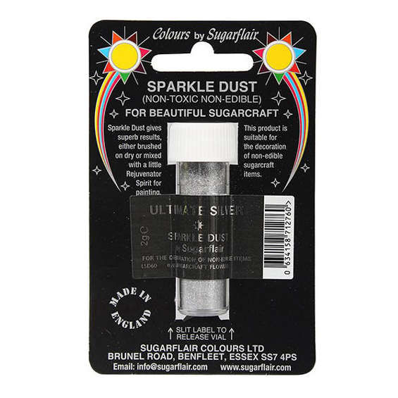Sugarflair Ultimate Silver Sparkle Dust Non Toxic Non Edible Cake Icing Glitter