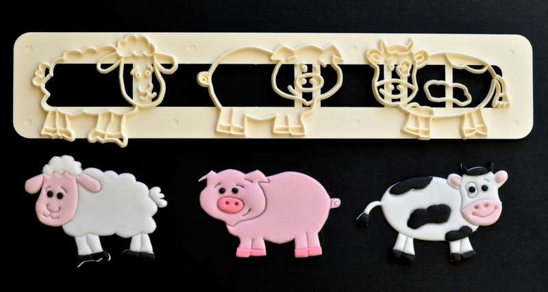 FMM Icing Cutter Cute Farm Animals Cow Pig Cake Fondant Stencil Cut Out Tool
