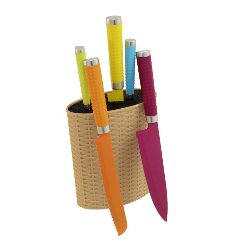 Grunwerg Rockingam Forge 5x Colour Coated Steel Kitchen Knives With Knife Block