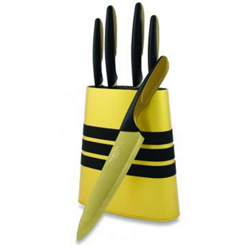 Grunwerg RF Titan KK-636GB 5x Titanium Coated Kitchen Knives With Knife Block