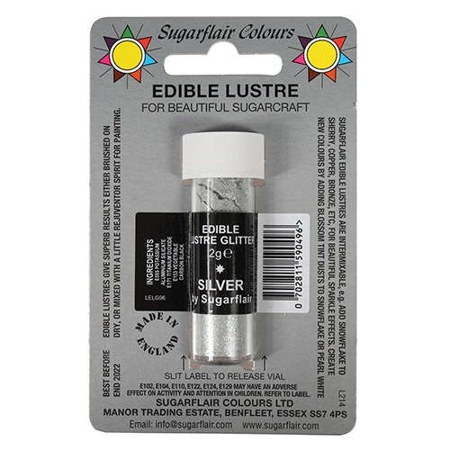 Sugarflair SILVER Sugarcraft Edible Lustre Glitter Sparkly Shimmer Decorating