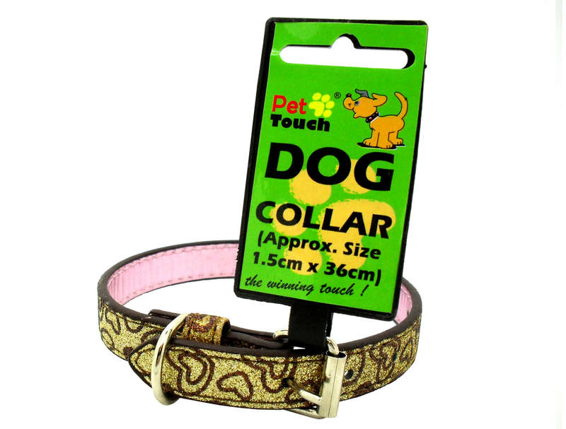 Small Pet Puppy Cat Dog Glitter Bling Collar Adjustable PU Leather Gold Hearts