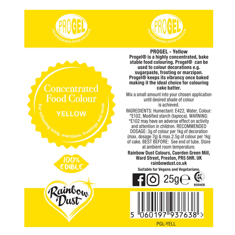Rainbow Dust YELLOW ProGel Icing Colour Paste Gel Food Cake Colouring Sugarcraft