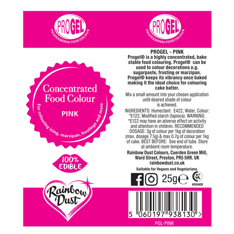 Rainbow Dust PINK ProGel Icing Colour Paste Gel Food Cake Colouring Sugarcraft