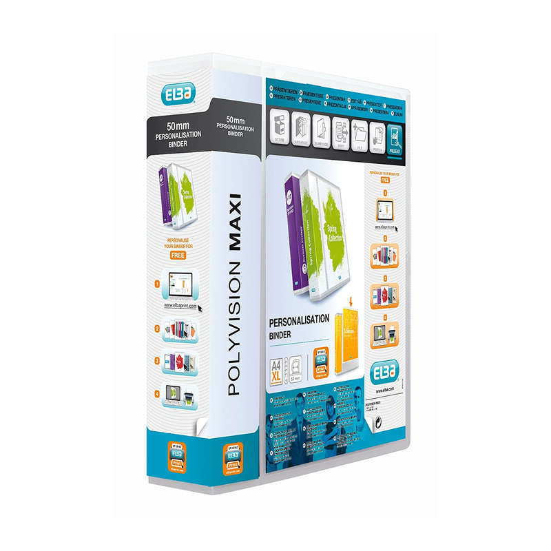 Elba Polyvision Ring Binder A4 XL 70mm Clear for Personalisation Office School