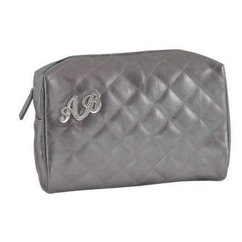AB Collezioni Ladies Womens Glamour Beauty Cosmetics Makeup Bag Case Silver/Grey