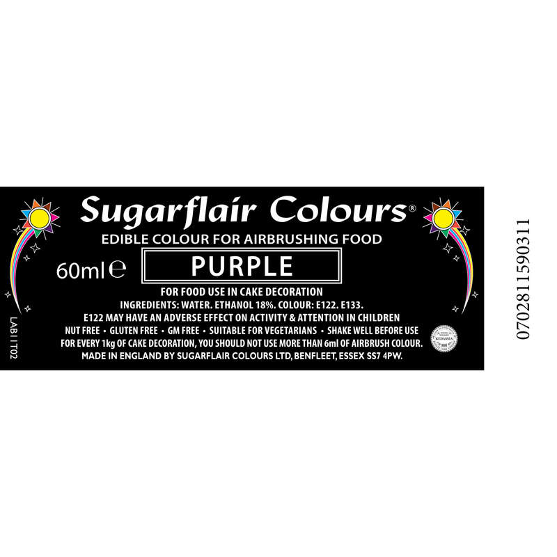 Sugarflair Airbrush Edible Liquid Food Colouring for Airbrushing - Purple 60ml