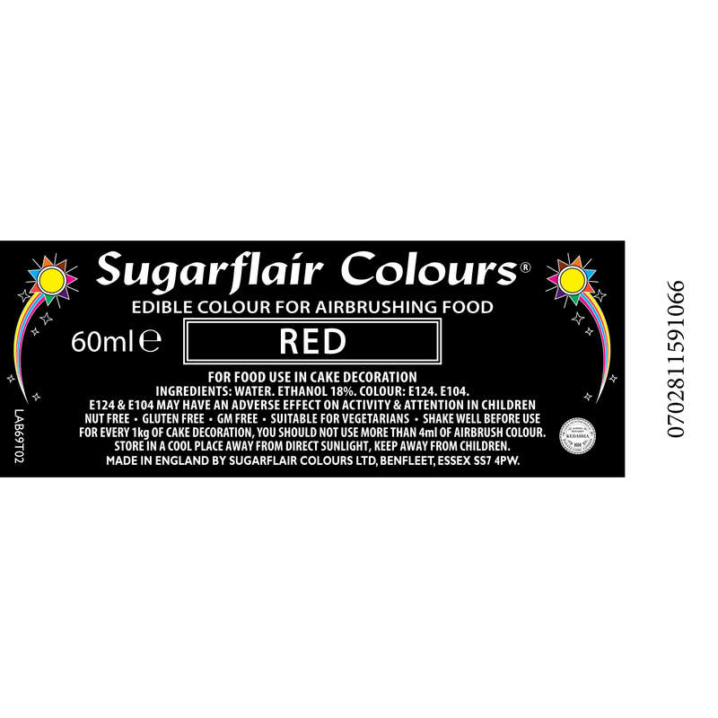Sugarflair Airbrush Edible Liquid Food Colouring for Airbrushing - Red 60ml