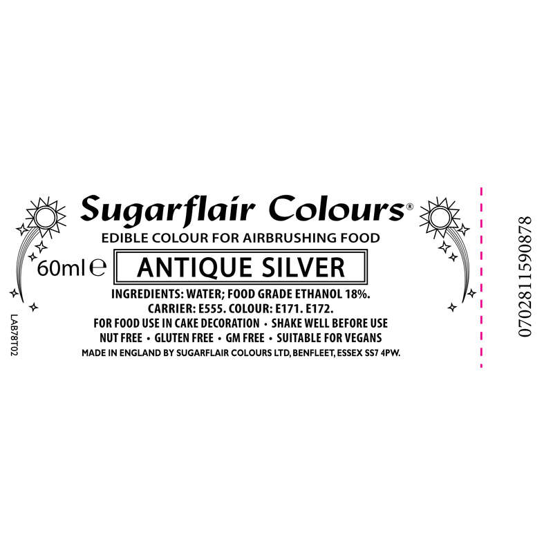 Sugarflair Glitter Airbrush Edible Food Colouring Liquid - Antique Silver 60ml