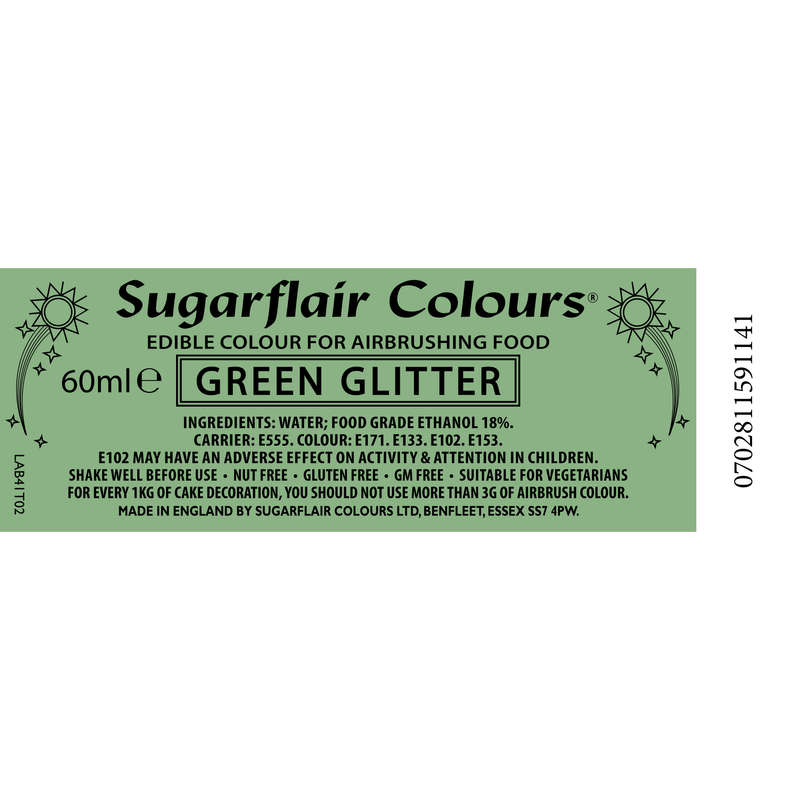 Sugarflair Glitter Airbrush Edible Food Colouring Liquid - Glitter Green 60ml