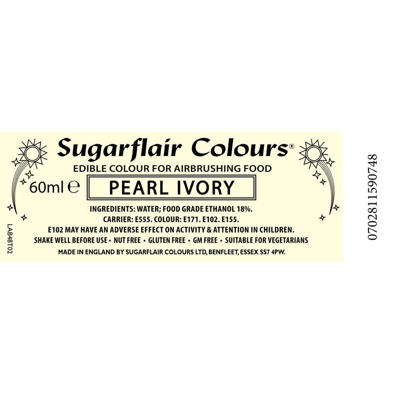 Sugarflair Glitter Airbrush Edible Food Colour Liquid - Glitter Pearl Ivory 60ml