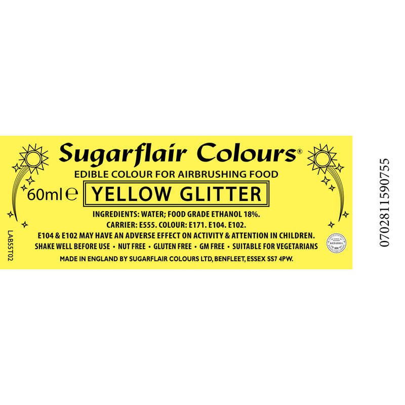 Sugarflair Glitter Airbrush Edible Food Colouring Liquid - Glitter Yellow 60ml