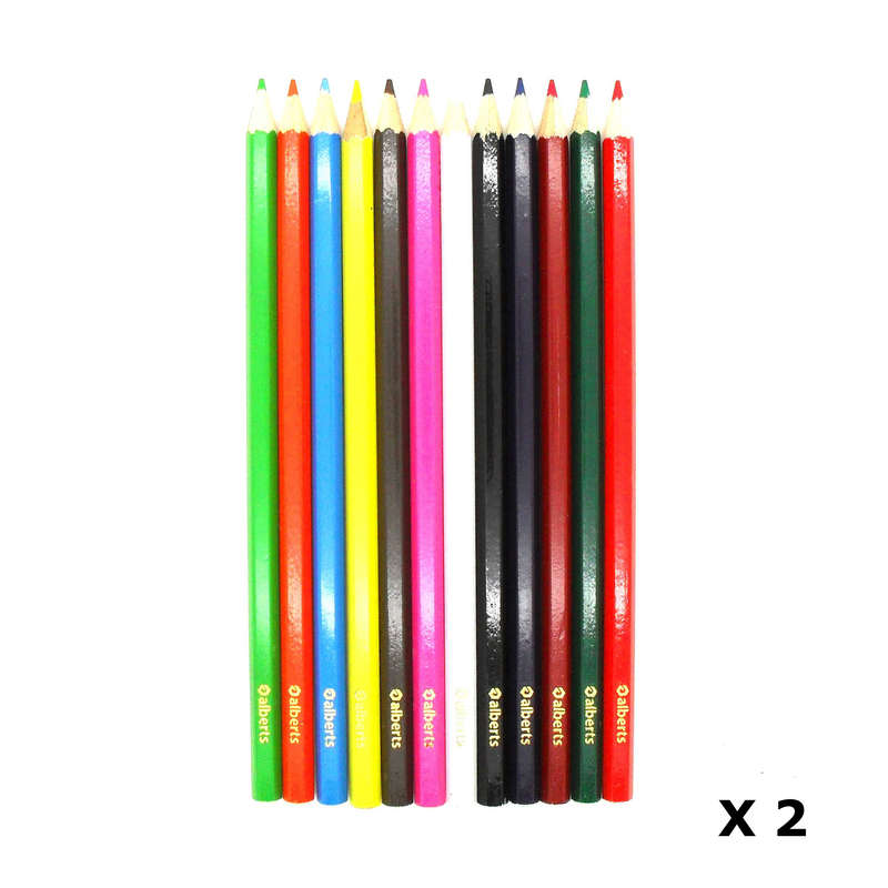 2x Set of 12 Alberts Assorted Colours Colouring In Pencil Crayons (24 pencils)