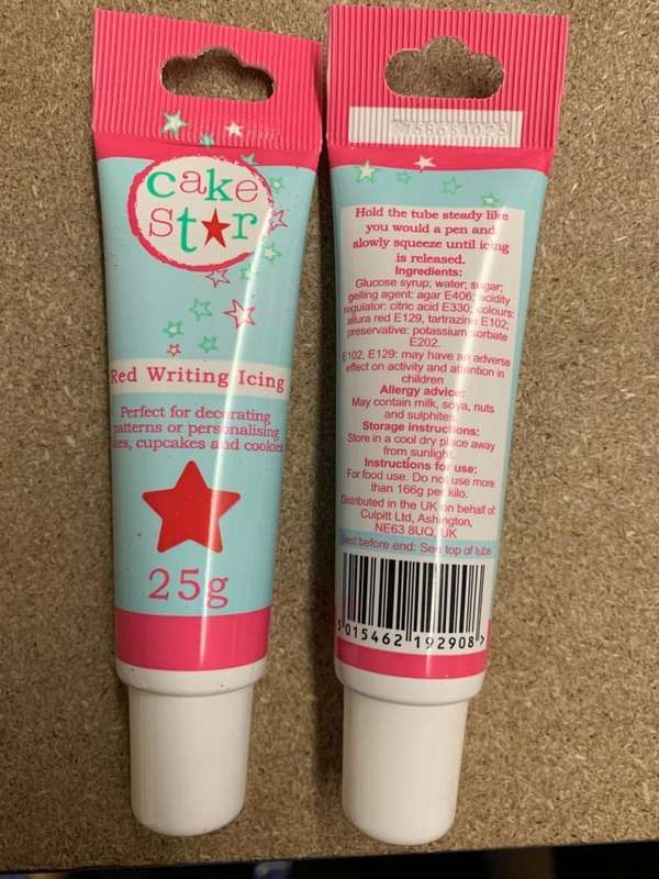 Cake Star Writing Icing Tubes for Biscuit and Cake Decorating - 25G - Red
