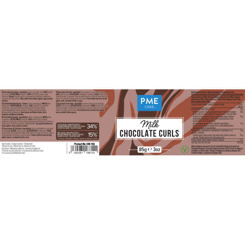 PME Belgian Milk Chocolate Curls for Decorating Cake Muffin Cupcake Desserts 85g