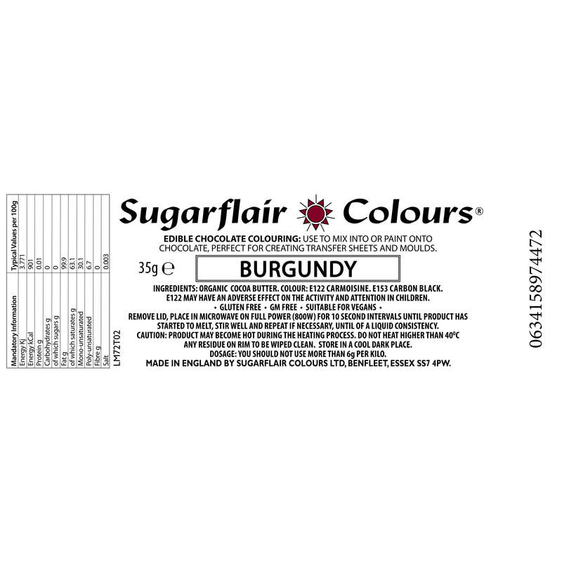 Sugarflair Chocolate Colouring Edible Oil Based Food Colouring - Burgundy - 35g